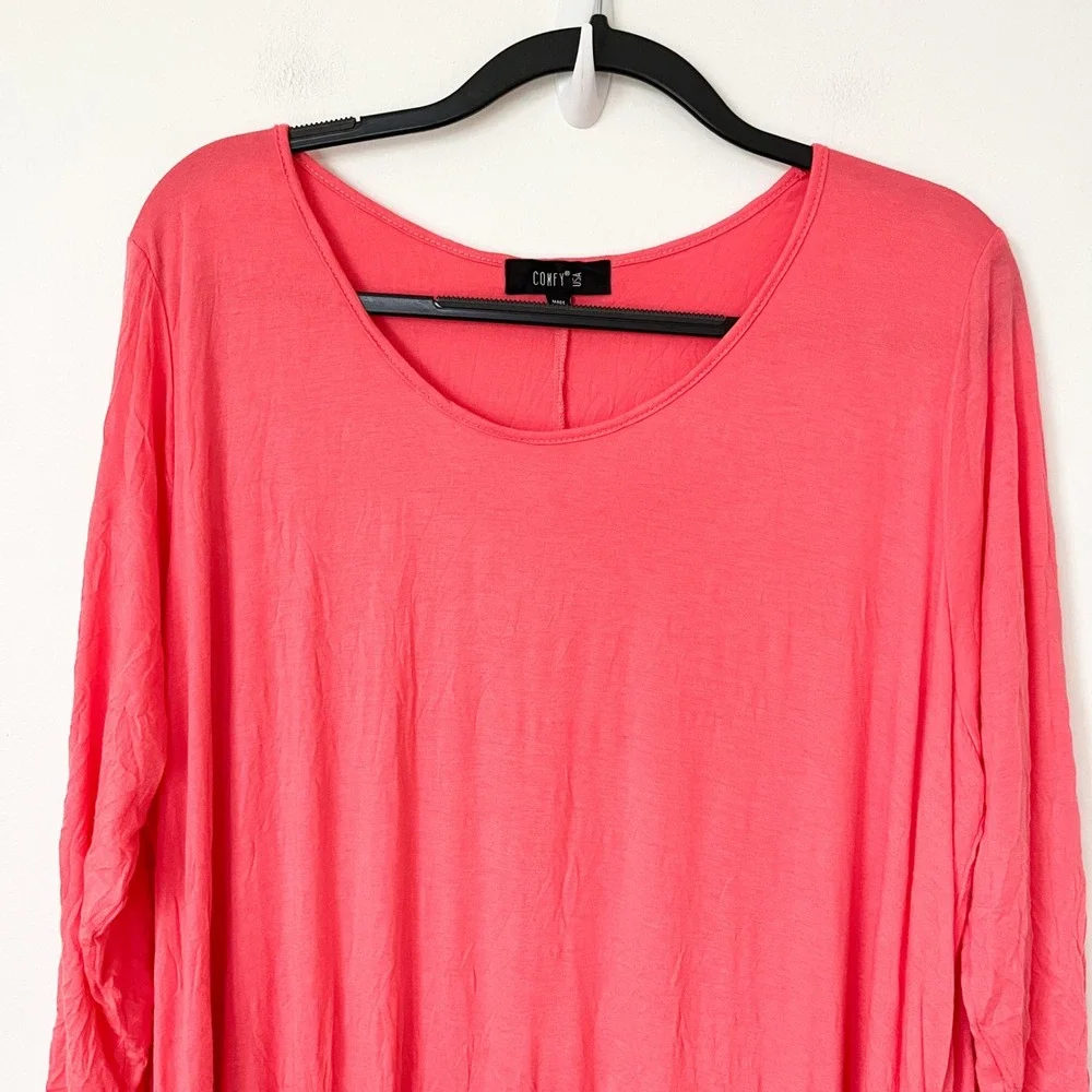Comfy USA Coral Crinkle Scoop Neck Tiered 3/4 Sleeve Dress Womens 2X